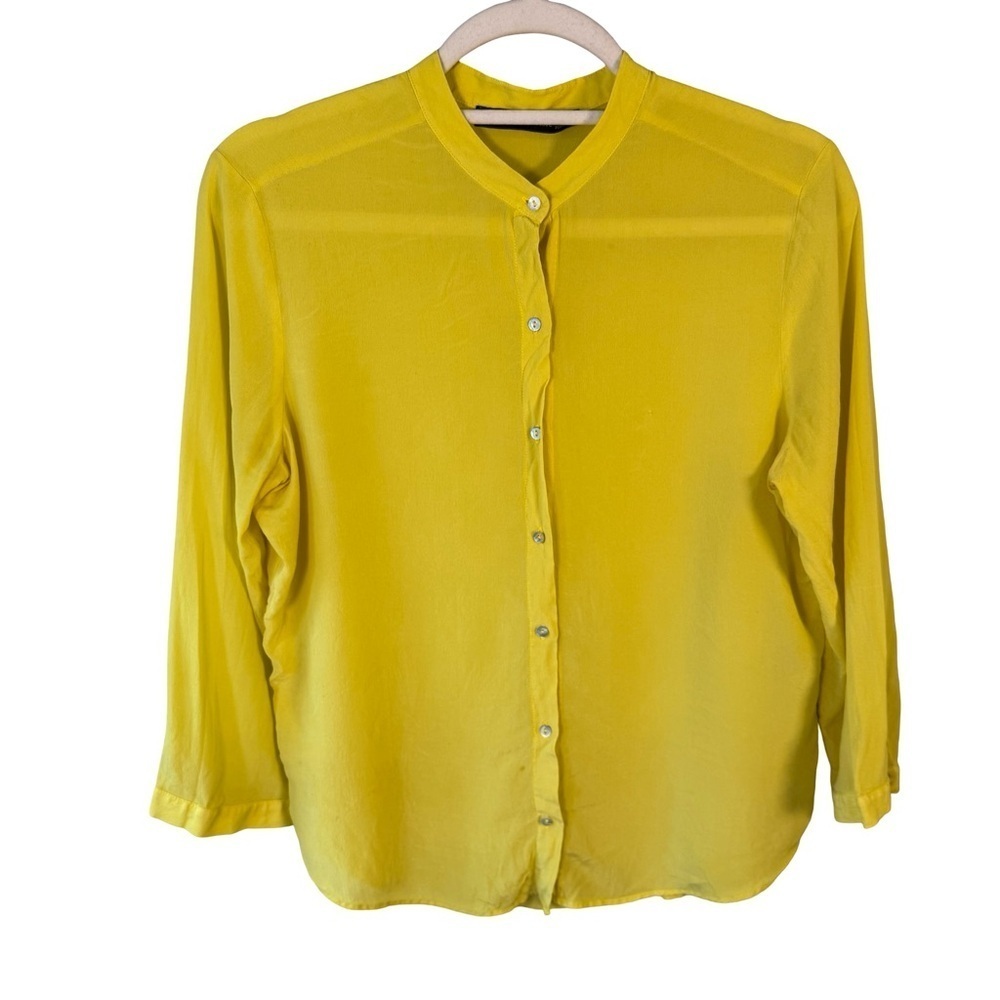 Zara Yellow Button-Down Silk Shirt for Women Size M FLAWED Minimalist Flowy
